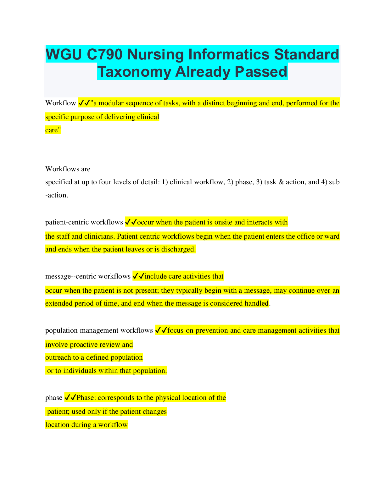 Preview image for WGU C790 Nursing Informatics Standard Taxonomy Already Passed